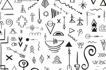 Doodle boho sketch pattern transparent background