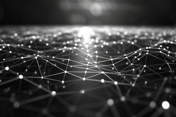 A black and white photograph featuring a composition of various lines and dots, Artistic image of a cyber network in black and white, AI Generated