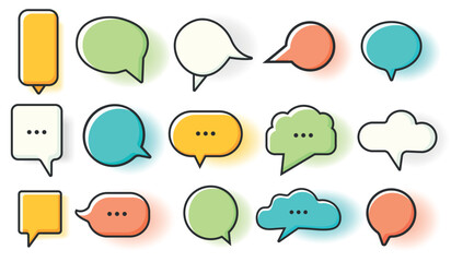 A collection of colorful speech bubbles with shadows on a white background. Text Message field