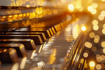 A close up of a piano keyboard with lights.