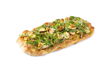 Traditional Roman pinsa with pear, nuts and arugula