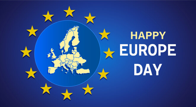 Fondo azul del día de Europa con mapa de Europa.