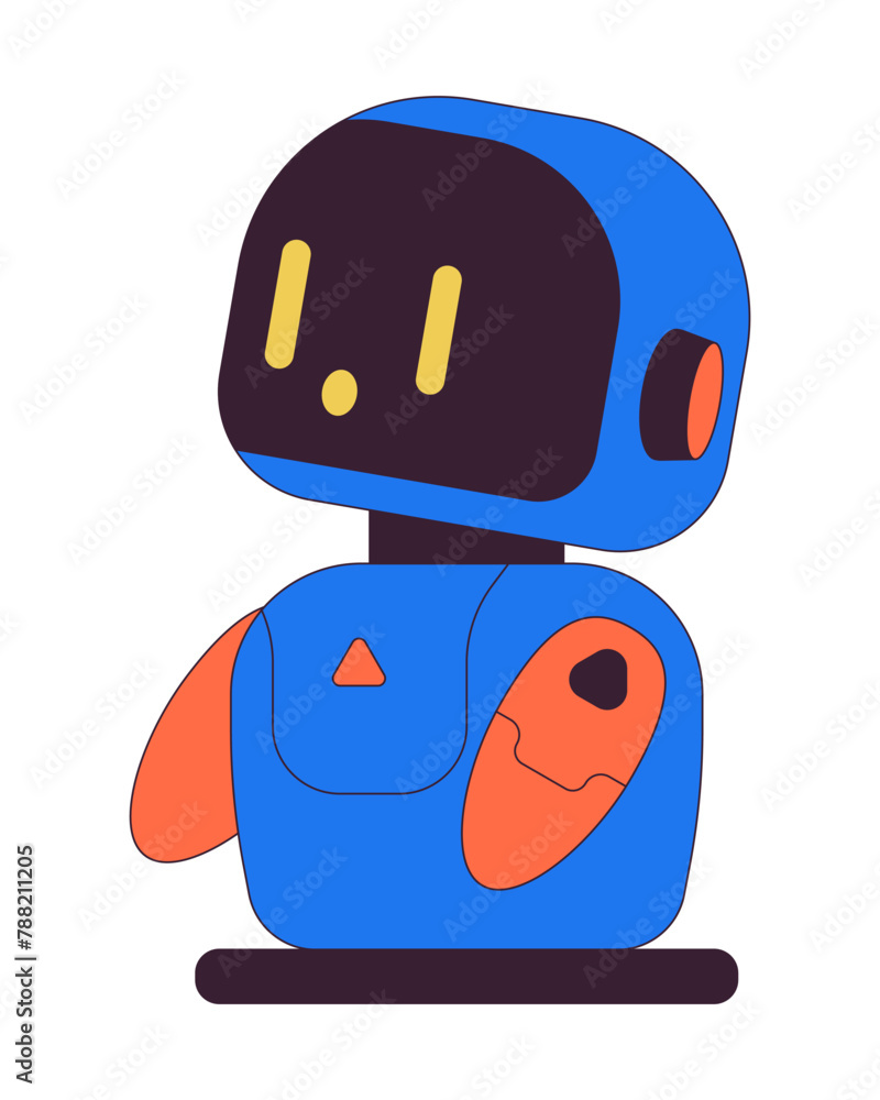 Poster little companion robot wow amazed 2d linear cartoon character. robotic friend isolated line vector p