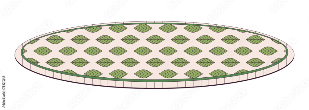Aufkleber round carpet leaf pattern 2d linear cartoon object. circular floor rug isolated line vector element 