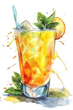 Refreshing Lemon Iced Tea in a Glass with Ice Cubes and Mint