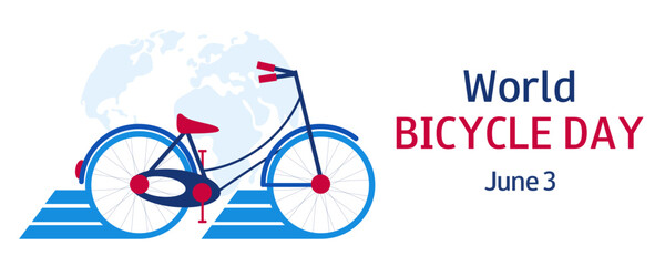 World bicycle day concept. June 3. Template for Banner, greeting cards, presentation, flyer. 