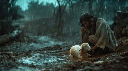 Jesus rettet das verlorene Lamm - Jesus saves the lost lamb