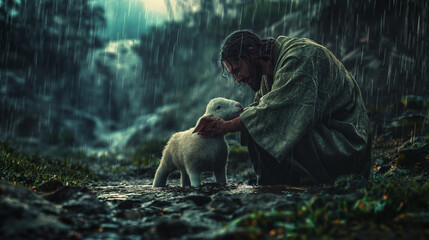 Jesus rettet das verlorene Lamm - Jesus saves the lost lamb