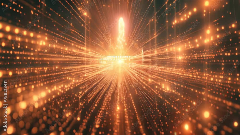 Poster an video featuring a vibrant abstract background with glowing lights, fireworks exploding in the sky