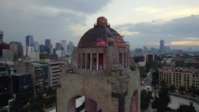 Aerial drone view of Monumento a la Revolucion, a landmark in Mexico City, Mexico.