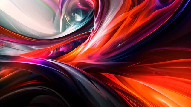 An abstract painting featuring bold orange and black lines arranged in dynamic patterns, Fluid flowing lines and curves creating a futuristic, abstract scene