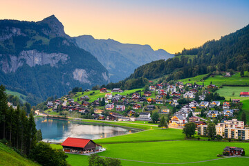 Naklejka premium Engelberg, Switzerland with Eugenisee Lake and alps