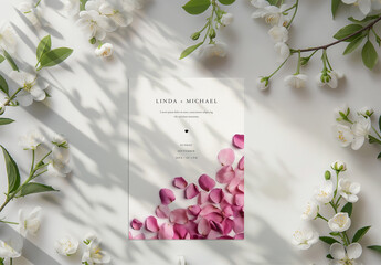 Elegant Wedding Mockup Invitation Amidst Floral Decor With Generative ai - obrazy, fototapety, plakaty