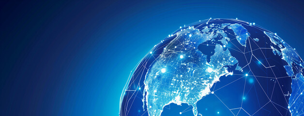 Blue planet earth, Earth, Earth day,  Digital world globe centered on North America, concept of North America global network and connectivity, data transfer and cyber technology, Ai