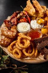 Pub-Style Assorted Snack Platter: Toasts, Sausages, Fried Calamari, Onion Rings, Buffalo Wings - 788216655