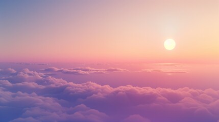 ethereal silence in a vast sky, a surreal orb oversees a soft pastel sunset over fluffy clouds - obrazy, fototapety, plakaty