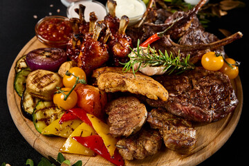 Assorted Grilled Meats and Vegetables on Barbecue: Ribs, Lamb Chops, Beef, Turkey, Chicken - 788217275