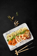 Assorted Sashimi Platter with Salmon, Shrimp, Scallop, and Eel on Elegant Tableware - 788218045