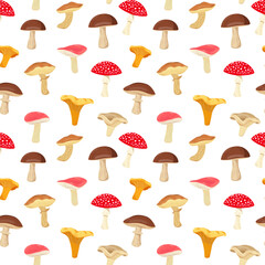 Vector mushroom seamless pattern on white background. Ideal for children's drawings, textiles, wrapping paper, scrapbooking.