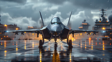 A 5th generation fighter plane of the Israeli Air Force on ground display at Hatzerim Air Force Base at sunset