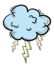 Png thunder cloud cartoon doodle hand drawn sticker