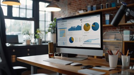 Dynamic workspace  team collaborating with charts and graphs for midjourney visualization