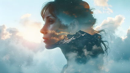 Head in the Clouds: Creative Double Exposure Concept. Generative AI - 788221027