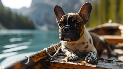 Mountains, Lakes, and Paws: A Vacation with French Bulldog Pet Best Friend. Generative AI