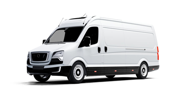 Side view of white delivery van isolated on transparent background