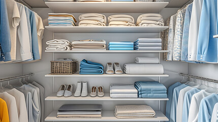 Organized Serenity: Stylish Wardrobe Shelf in Beige Hues. Generative AI - 788221203