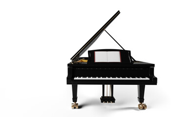 Fototapeta premium Classic black grand piano with open lid on transparent background