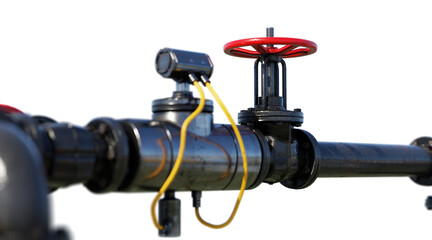 Industrial gas pipe with valves and pressure meters