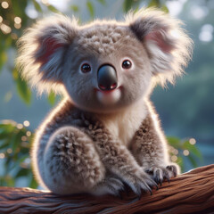 Fototapeta premium Cute little baby Koala happy - Generative AI