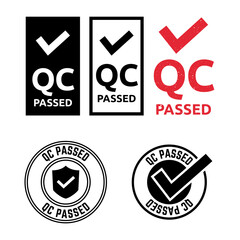 Set of qc passed pass quality control label tag seal control sticker template design