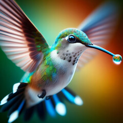 Obraz premium hummingbird in flight closeup macro - Generative AI