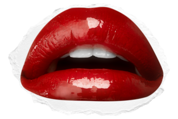 Png red lips closeup ripped paper sticker