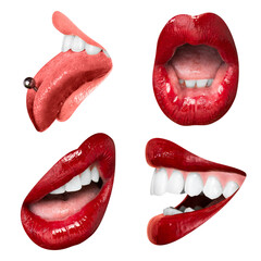 Sexy png lips red luscious smile set