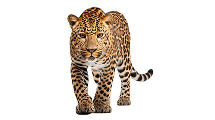 Leopard walking in front of a white background studio shot 