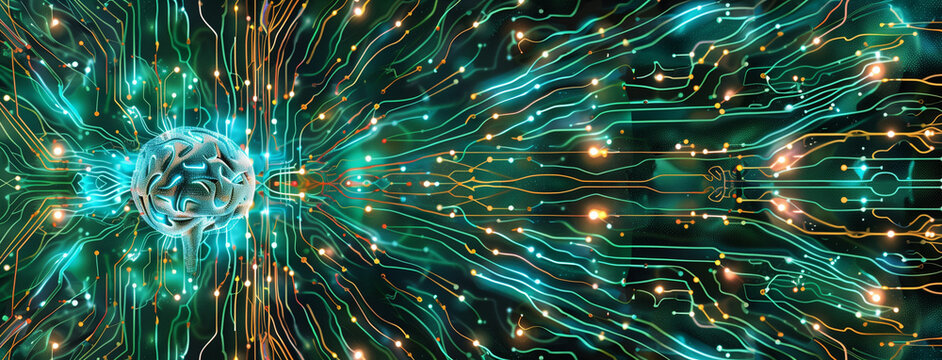world map, Electronic cyber brain in a quantum computing system, technology, biotechnology and machine learning concept, Neural circuit and electronic cyber brain in a quantum computing system. Ai