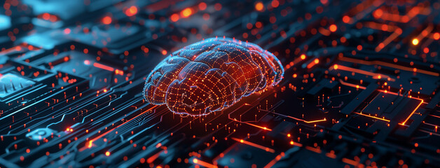 Electronic cyber brain in a quantum computing system, technology, biotechnology and machine learning concept, Neural circuit and electronic cyber brain in a quantum computing system. Futuristic, Ai