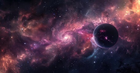 Orbital Eclipse in a Colorful Nebula
 - obrazy, fototapety, plakaty