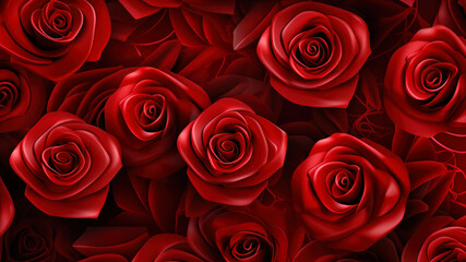 Red rose background. Realistic 3d vector illustration. Red roses.