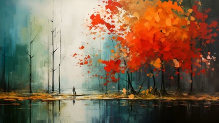 Obraz na płótnie Canvas Oil painting autumn background 
