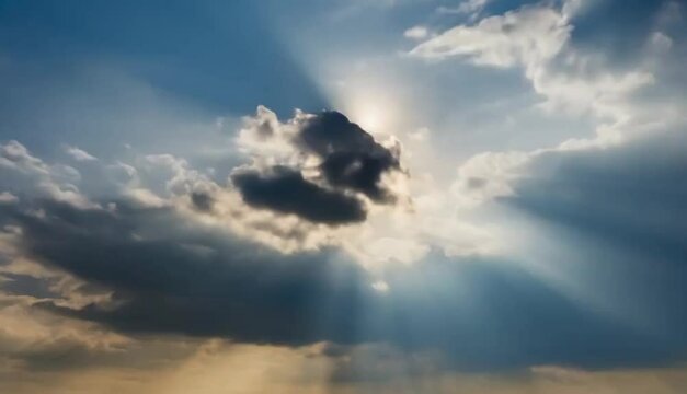 Beautiful cloudy sky with sunshine Peaceful natural background Sunny divine heaven Religion