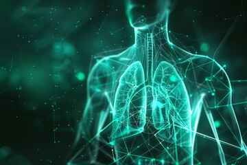 A glowing green and blue image of the human respiratory system.