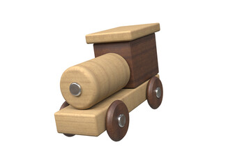 3d wooden train hovering on a transparent background. Production of eco-friendly children's toys made of natural wood. Safe and hypoallergenic leisure for the baby