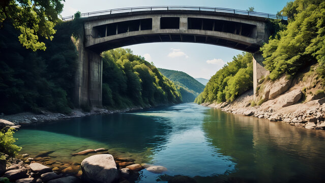 Waterway stream greenary river under bridge