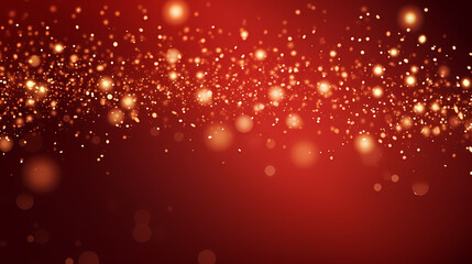 Fototapeta na wymiar Red background with golden sparkling particles and bokeh lights