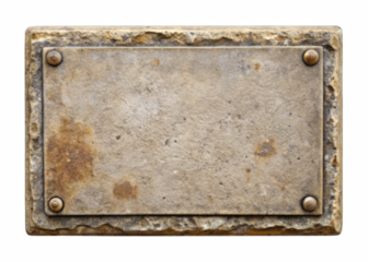 old metal plate, old rusty stone name plate isolated 