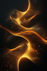 Abstract shiny gold wave design element with glitter effect on a black background